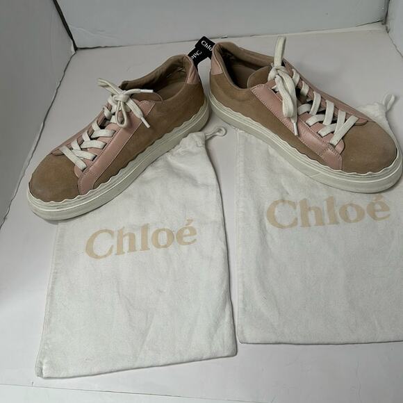 CHLOE PLATFORM Delicate PINK Leather TAN SUEDE LADIES SNEAKER 40 VGUC - Picture 3 of 15